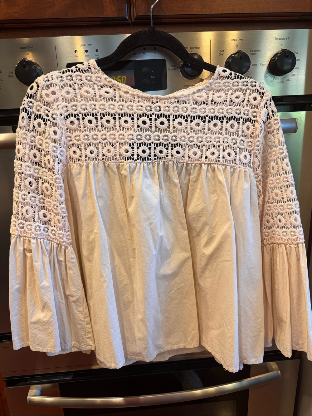 Endless Rose Crochet Yoke Bell Sleeve Blouse in Cream